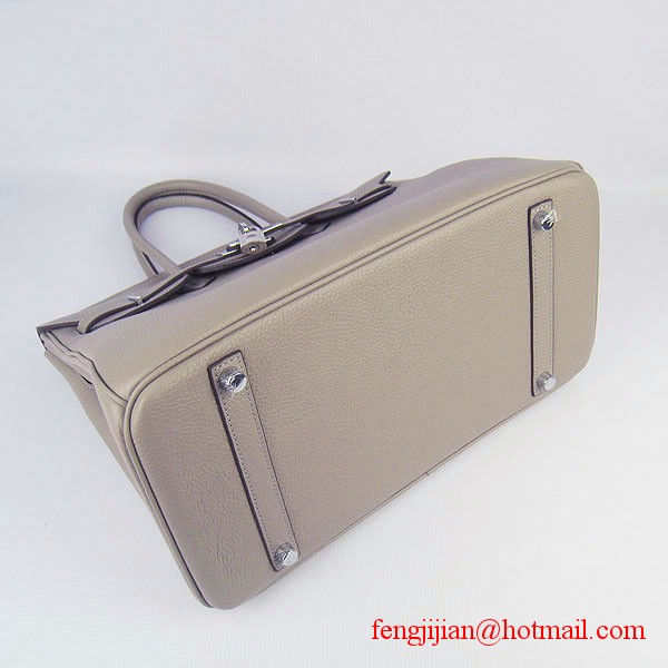 Hermes 35cm Embossed Veins Leather Bag Grey 6089 Silver Hardware